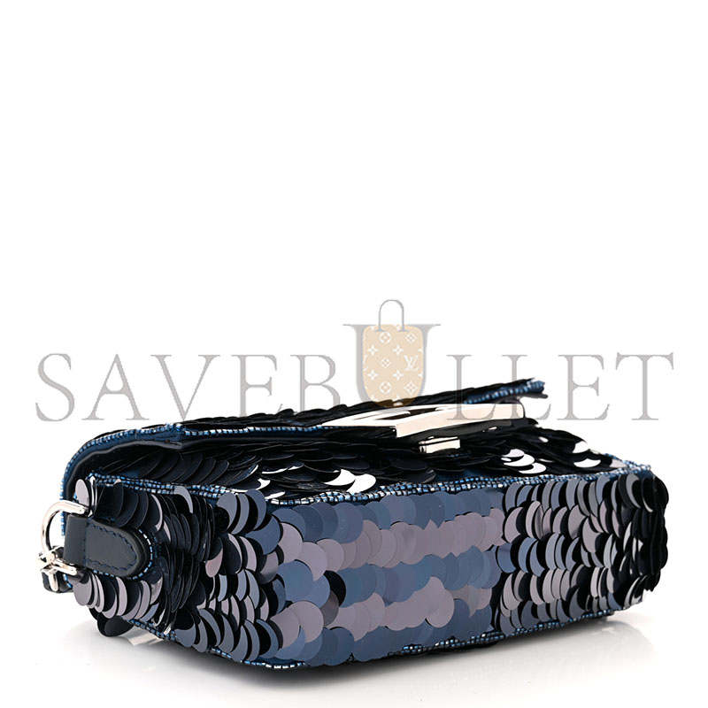 F**di sequin paillettes vitello grace striped mini baguette dark blue lunai (19*11*5cm)